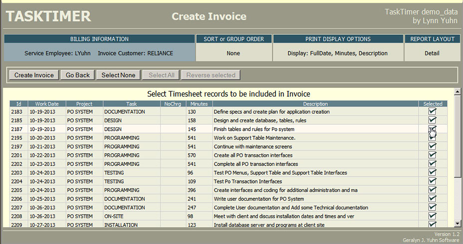 Timesheet Invoicing